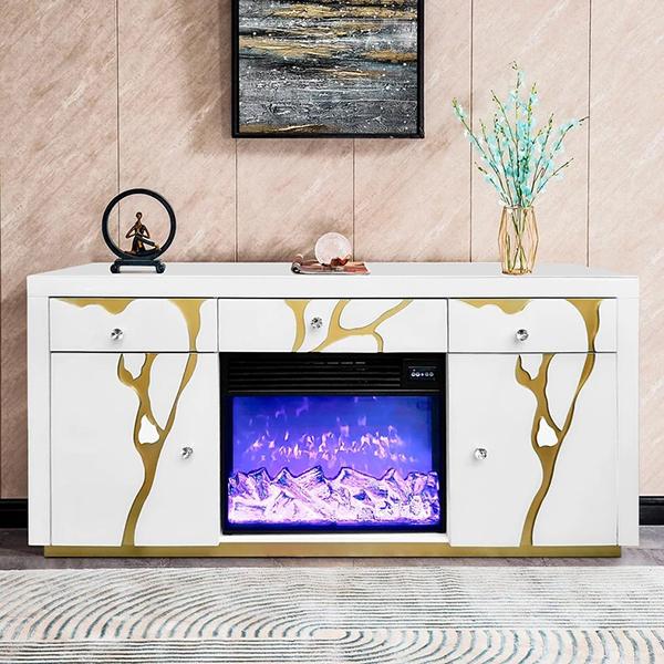 Abigail Console with Fireplace Insert - White