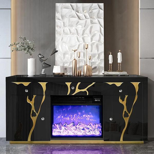 Abigail Console with Fireplace Insert - Black