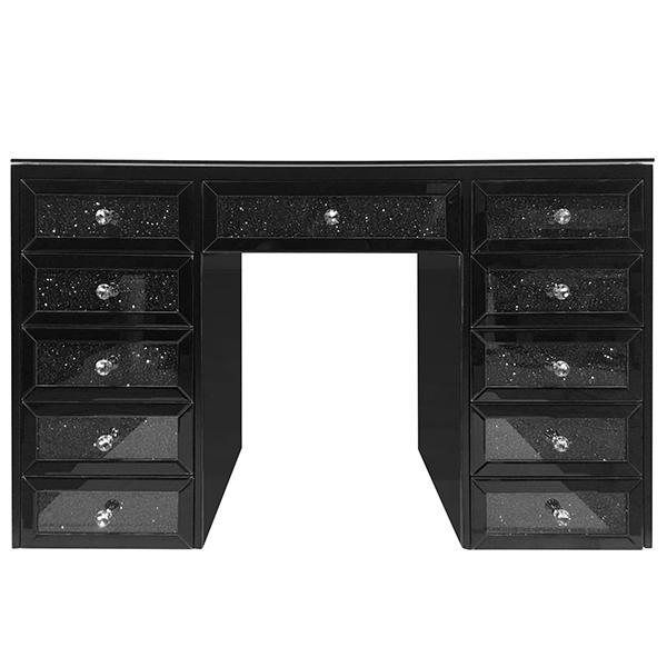 Ortega Black Mirror with Black Crystal 11 Drawer Makeup Vanity