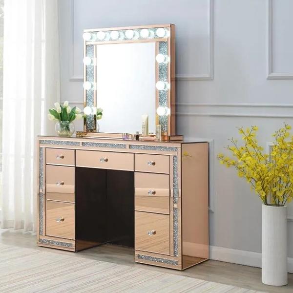 Raquel Rose Gold 7 Drawer Mirrored Vanity