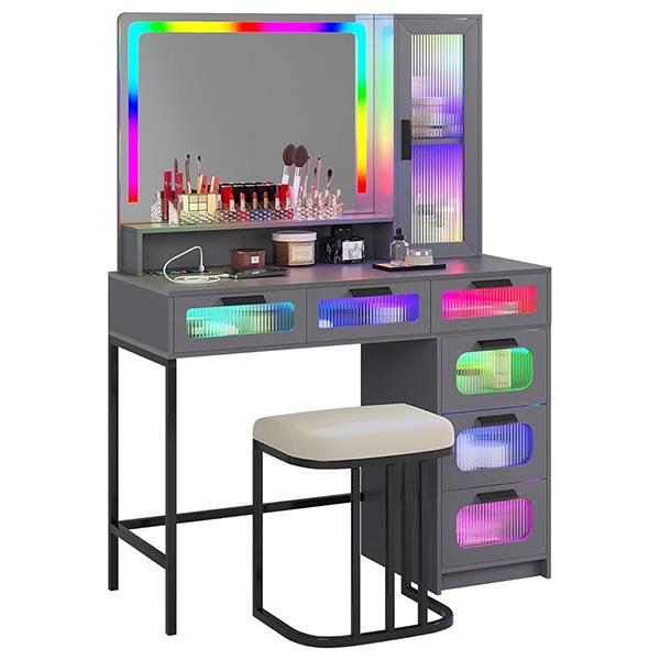 Nicosia Gray Makeup Vanity Station